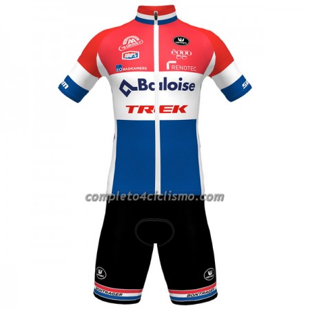 Completo Maglia + Pantaloncino con bretelle 2023 Baloise-Trek Lions Campione Olandese Manica Corta Rosso Blu Bianco